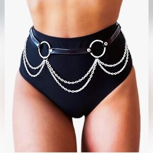 Reetan Leather Chains Black Waist Chain